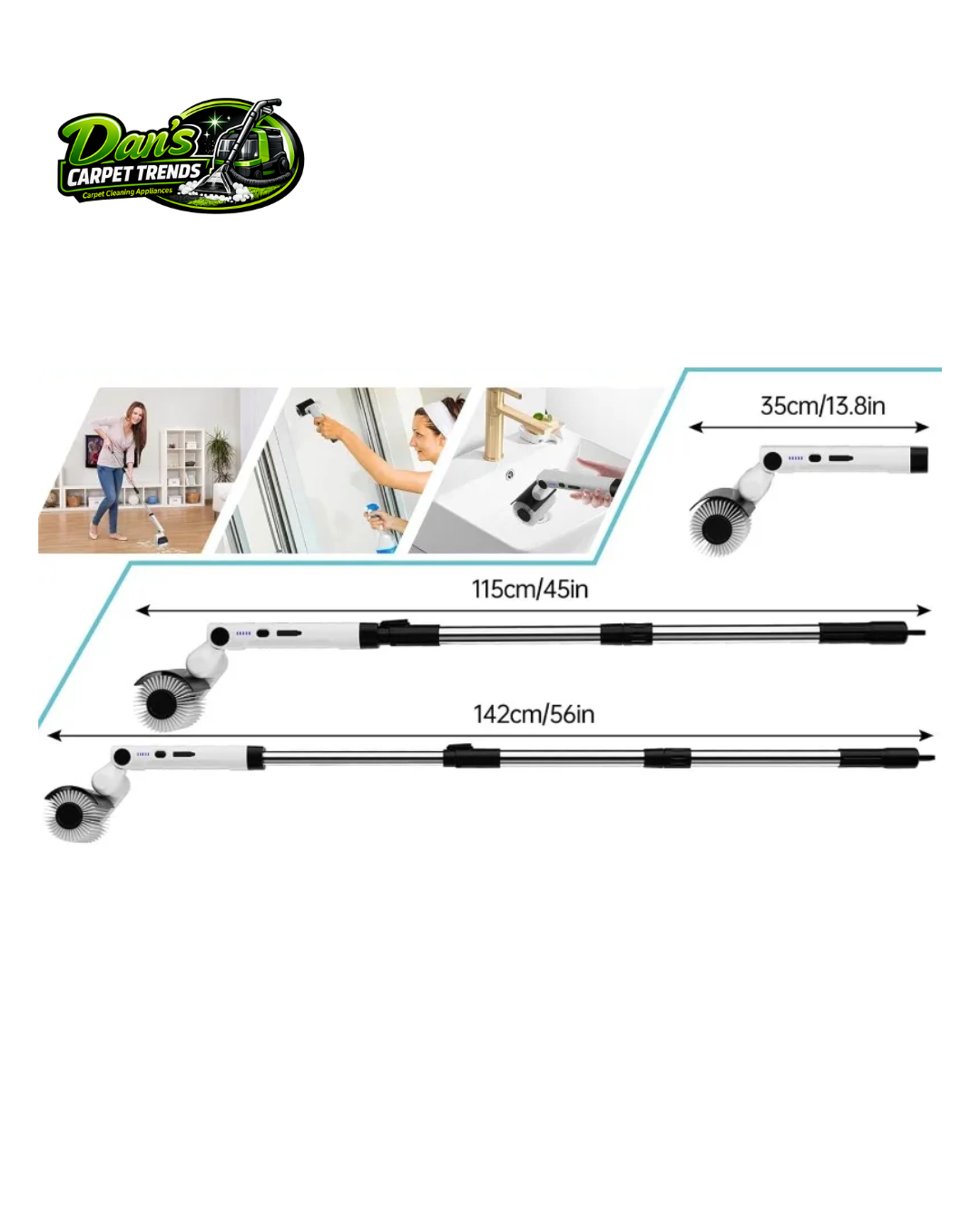 Dan's Carpet Trends waterproof power scrubber with telescopic pole for shower walls