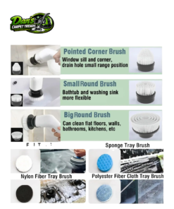 Dan's Carpet Trends bathroom cleaning tool with interchangeable brush heads